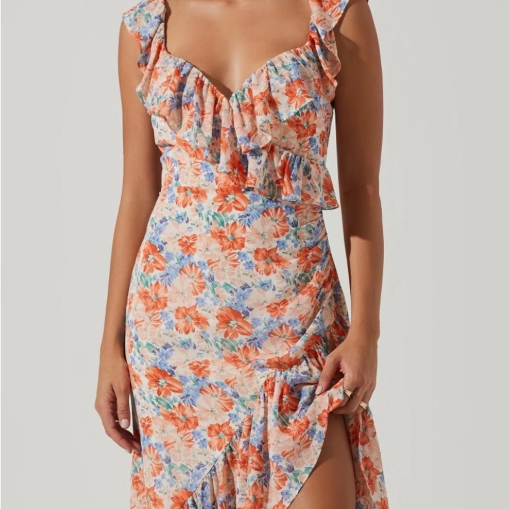 MAHALIA FLORAL SWEETHEART RUFFLE MIDI DRESS